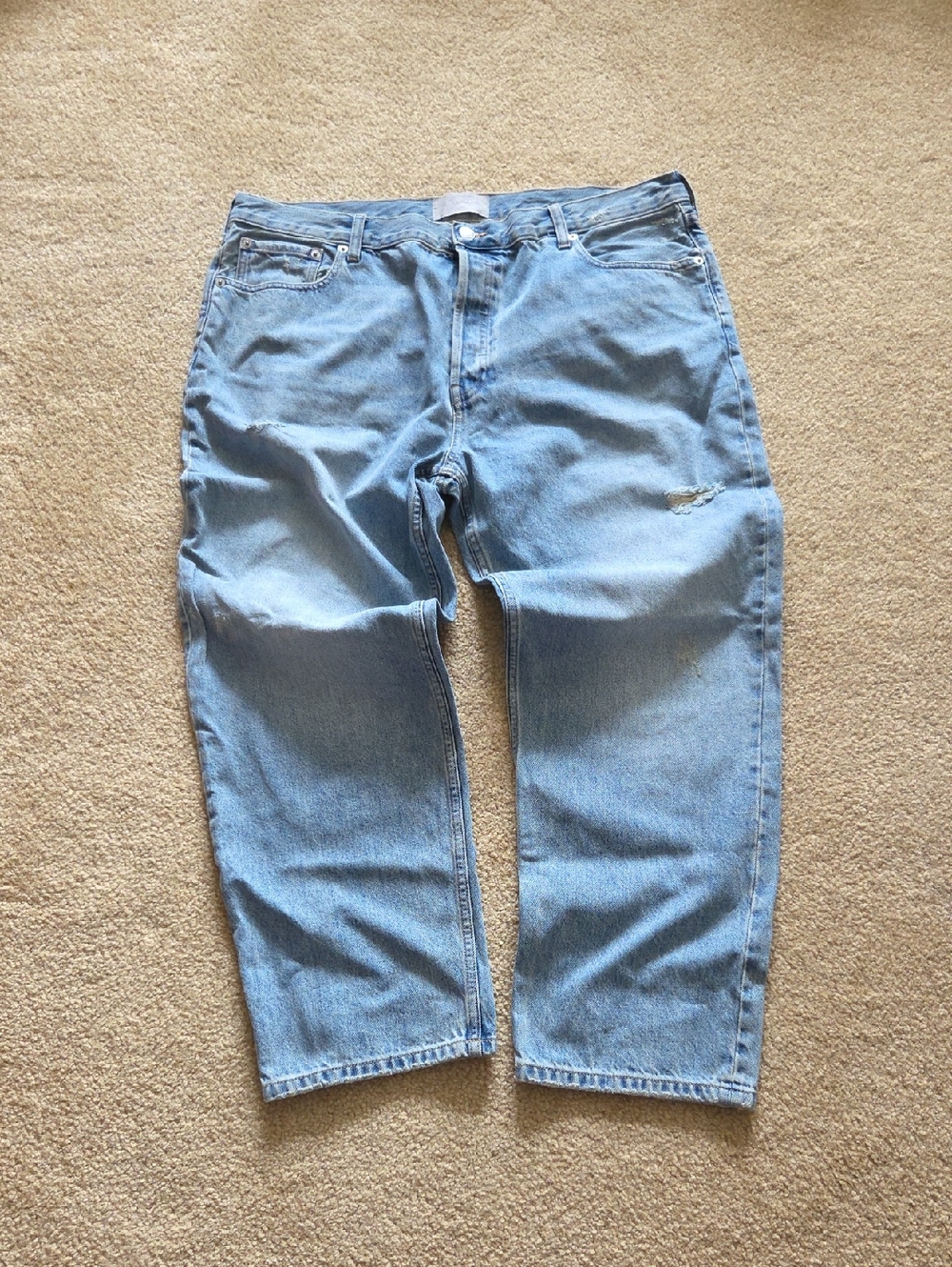 EVERLANE The Relaxed Straight Fit Jeans Button Fly Organic Cotton Distressed